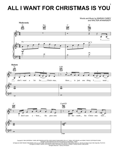 All I Want For Christmas Is You Sheet Music By Mariah Carey Piano Vocal Guitar Right Hand