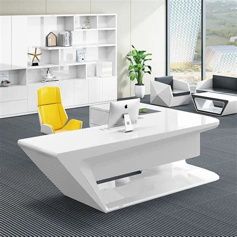 Fancy White Boss Office Table Modern Executive Desk L Shape Ready Made