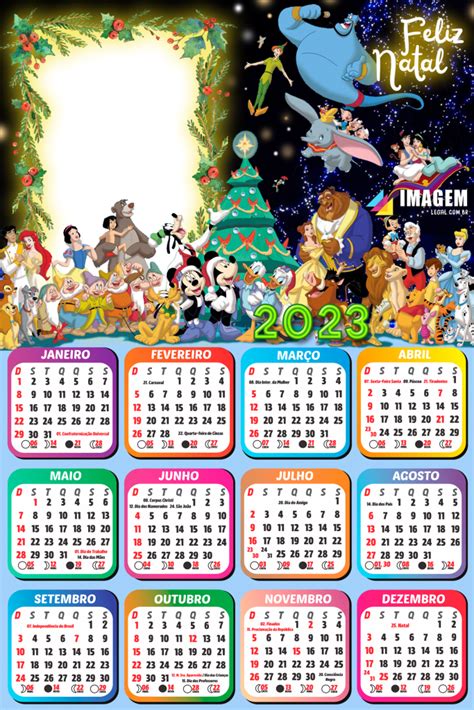 Calendário 2023 Personagens Disney Feliz Natal Animado Infantil Para