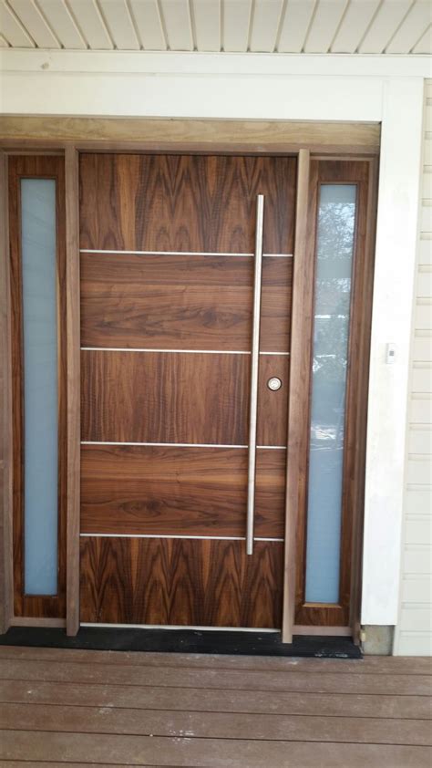 Beautiful Walnut Solid Core Exterior Door With Sidelights Modern