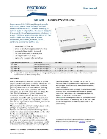 Protronix Nlii Ivoc Combined Voc Rh Sensor User Manual Manualzz