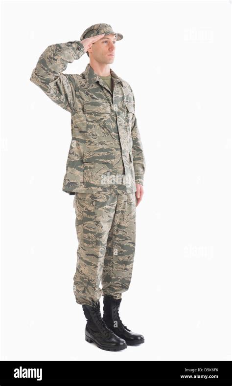 Studio Shot Of Saluting Soldier Stock Photo Alamy