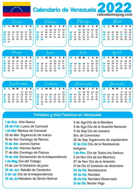 Calendarios 2022 De Venezuela Para Imprimir