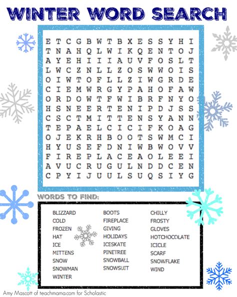 Winter Word Search Holiday Words Winter Words Winter