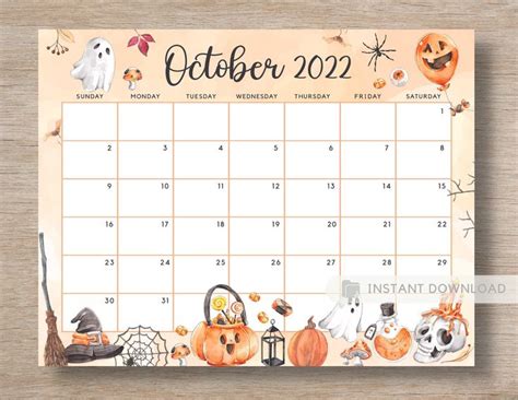 October 2022 Calendar Spooky Halloween Party Night Cute And Fun