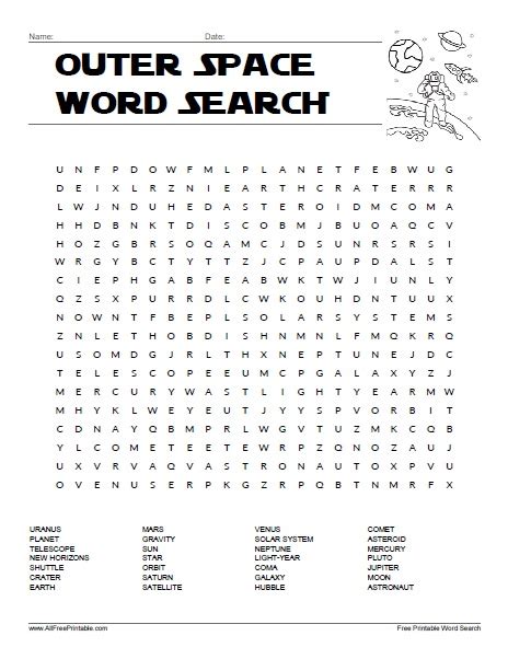 Outer Space Word Search Free Printable Outer Space Word Search For