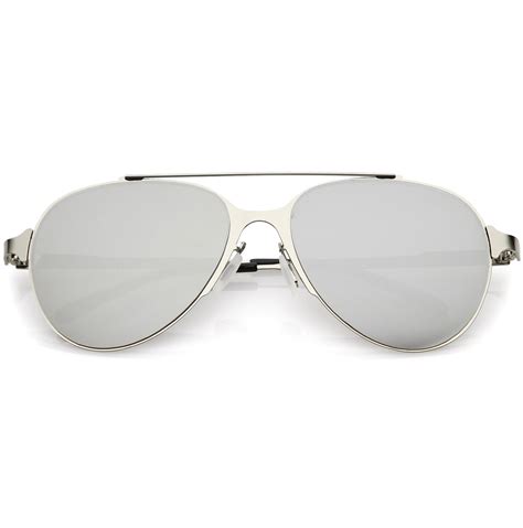 Ultra Sleek Straight Metal Crossbar Color Mirrored Flat Lens Aviator Sunglasses 56mm Silver