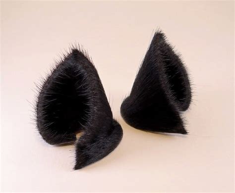 Mini Sleek Black Fur Leather Fox Ears Nekomimi Kitsune