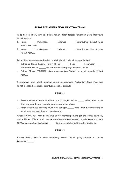 Contoh Surat Perjanjian Sewa Tanah Pertanian Di Malaysia