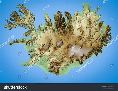 Iceland Shaded Relief Map Elevation Map Stock Illustration 1588058095