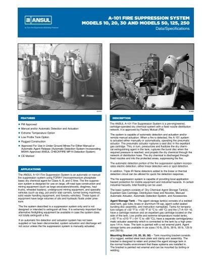 A 101 Fire Suppression System Models 10 20 30 Ansul
