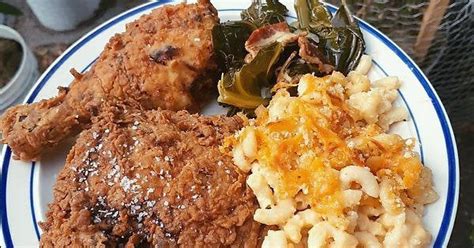 Homemade Fried Chicken Mac And Cheese And Collard Greens With Bacon Food