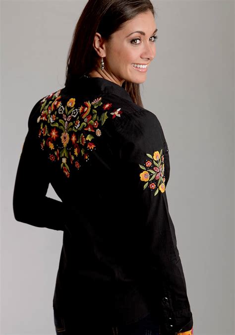 Stetson Womens Beaded Embroidery Sanded Poplin Western Shirt