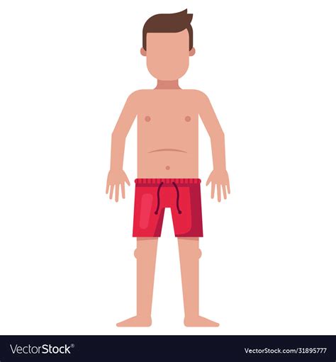 Naked Man In Beach Red Shorts On A White Vector Image