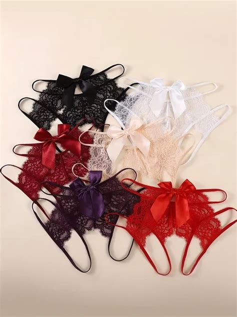 Womens Solid Color Hollow Lace Open Crotch Panties Temu