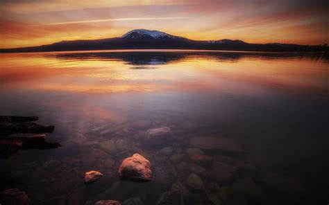 1500x938 Nature Landscape Mountain Lake Sunrise Clouds Snowy Peak