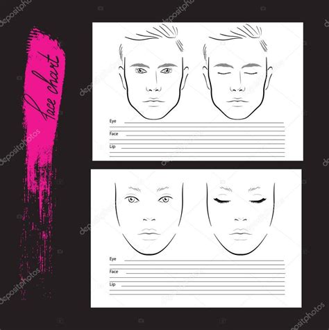 Set Face Chart Makeup Artist Blank Template Vector Illustration