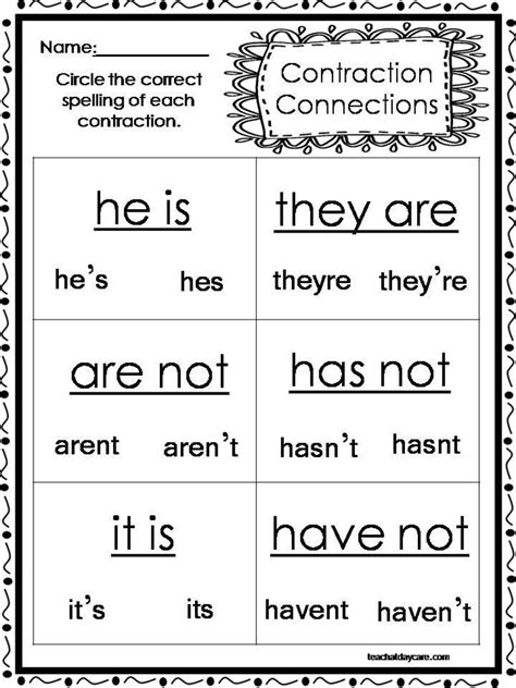 10 Printable Contractions Worksheets 1st 2nd Grade Ela Etsy