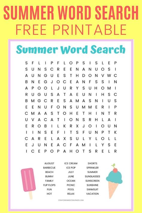 A free summer themed word search printable for children featuring 20 words that are related to summertime. Summer Word Search Printable | Summer words, Kids worksheets printables, Summer worksheets