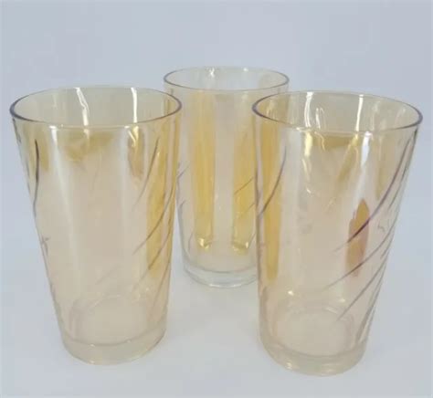 Vintage Jeannette Iridescent Marigold Floragold Glass Tumblers 5 Lot Of 3 14 99 Picclick