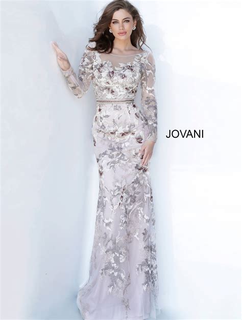 Jovani Pink Floral Long Sleeve Mob And Evening Dress
