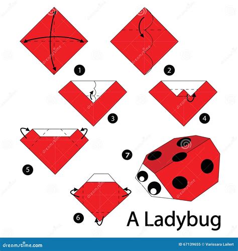 Step By Step Instructions How To Make Origami A Ladybug Cartoon Vector