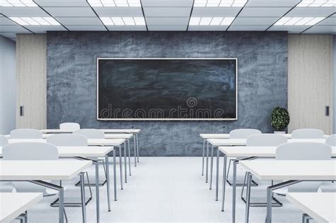 Classroom Interior With Empty Blackboard Stock Illustration