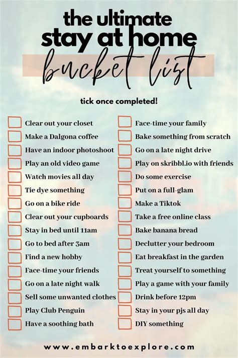 The Ultimate Stay At Home Bucket List How Many Have You Completed