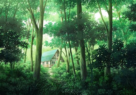 Sakanamodoki Trees Anime House Forest Hd Wallpaper Rare Gallery
