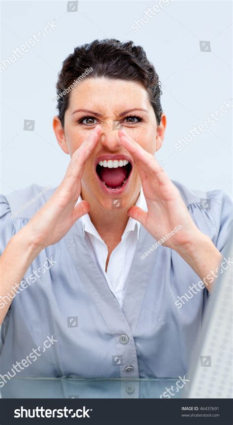 Competitive Business Woman Yelling Office Stock Photo 46437691