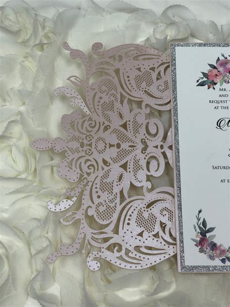 Gorgeous Blush Gold Laser Cut Wedding Invitations Pocket Etsy