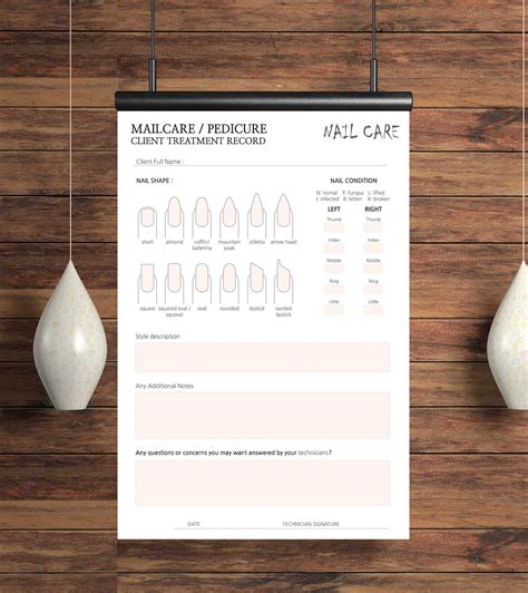 Nail Care Consultation Forms Nail Care Client Record Card Etsy