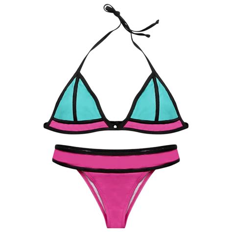 gameit women bikini set swimwear halter neck backless padded color blocking low waist swimsuit