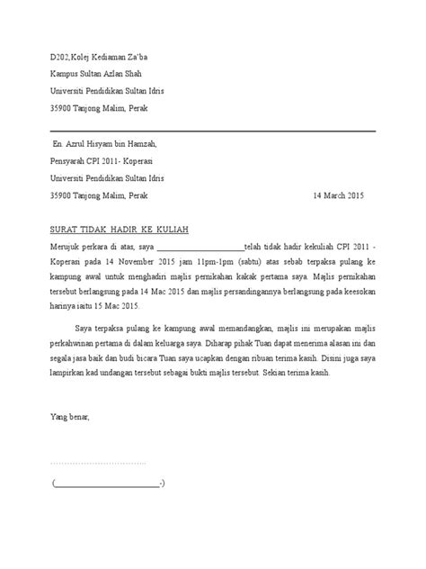 Surat Tidak Hadir Ke Kuliah  PDF