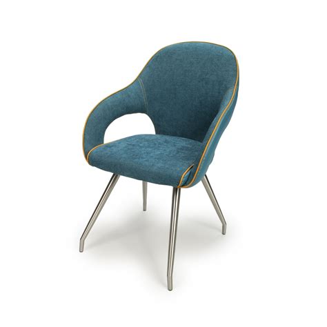 Aura Teal Blue Fabric And Leather Dining Chair Grey Upholstered