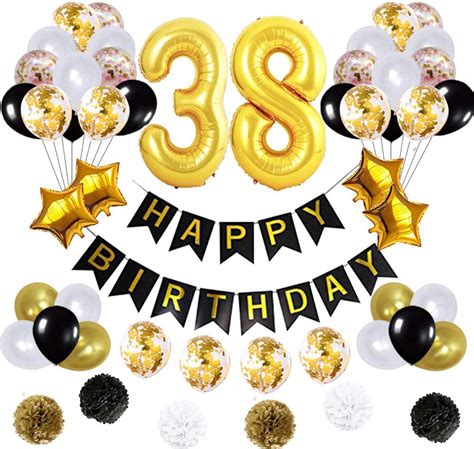 38 Birthday Decorations Ballons Happy Birthday Banner Pom
