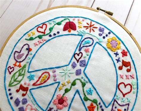 Peace Sign Hand Embroidery Digital Pattern Embroidery Etsy