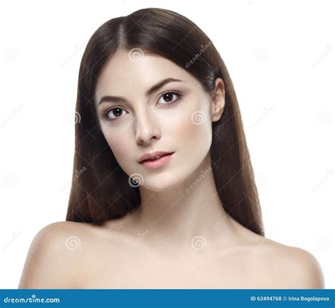 Beautiful Woman Face Close Up Studio On White Portrait Stock Photo