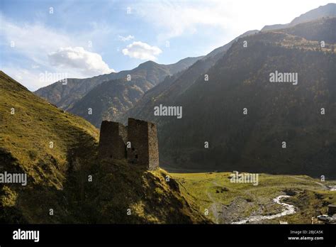 Caucasus Georgia Tusheti Region Dartlo View Of A Medieval Tower In