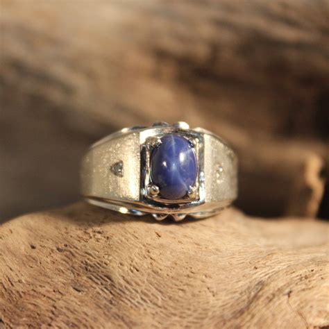 1980s Vintage Blue Star Sapphire And Diamond Ring 10k Gold Mens Ring 47