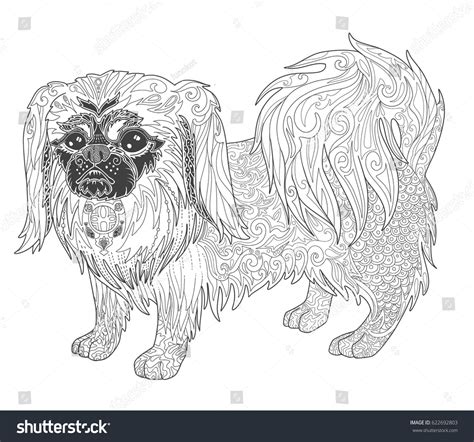 Dog Pekingese Doodle Illustration Page Adult Stock Vector 622692803
