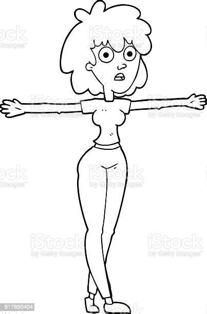 Black And White Cartoon Woman Spreading Arms Stock Illustration
