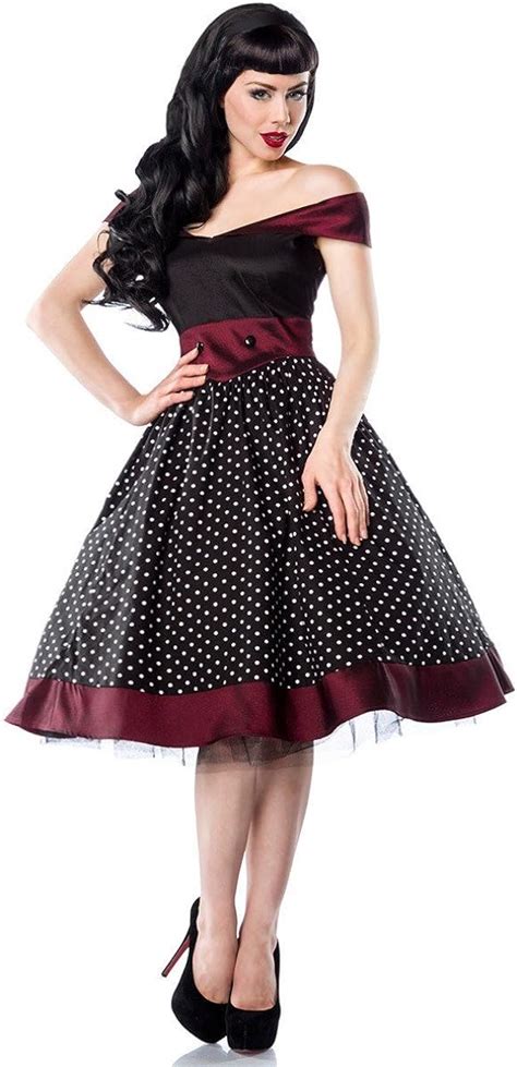 Yourdesignerz Schwarz Rotes Retro Rockabilly Vintage Kleid Mit Weißen Punkten Dots Polka Amazon