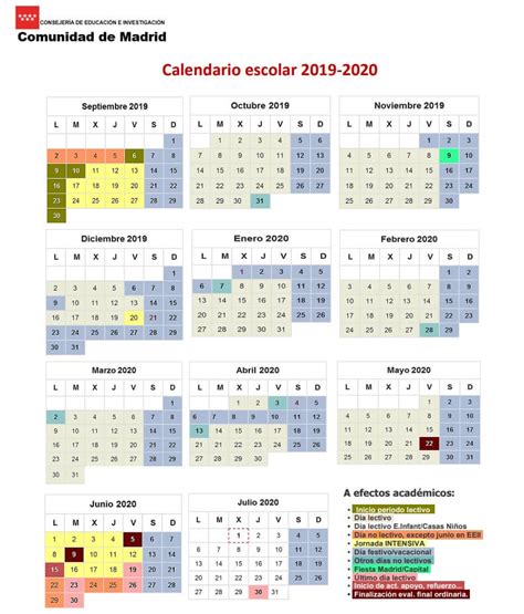 calendario escolar en madrid