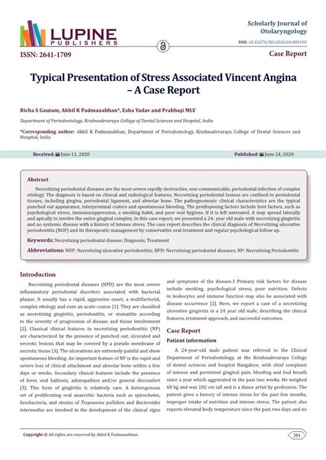 Typical Presentation Of Stress Associated Vincent Angina A Case