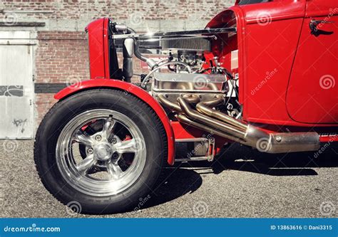 Front Part Of A Classic Red Hot Rod Stock Photo Image Of Nostaligia
