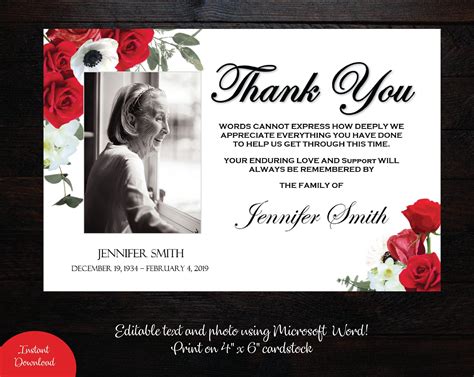 Funeral Thank You Cards Templates Printable Word Searches