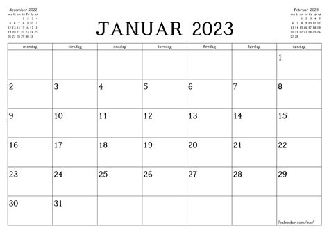 Skriv Ut Kalender Glider Planlegging Av Oppføringer I Januar 2023