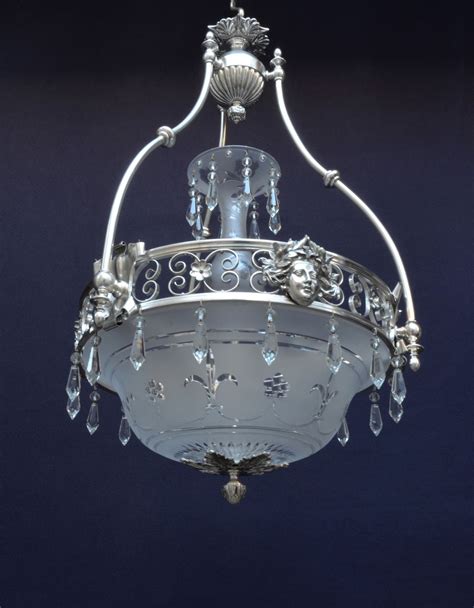 Frosted And Clear Cut Glass Dish Light With Silver Plated Frame