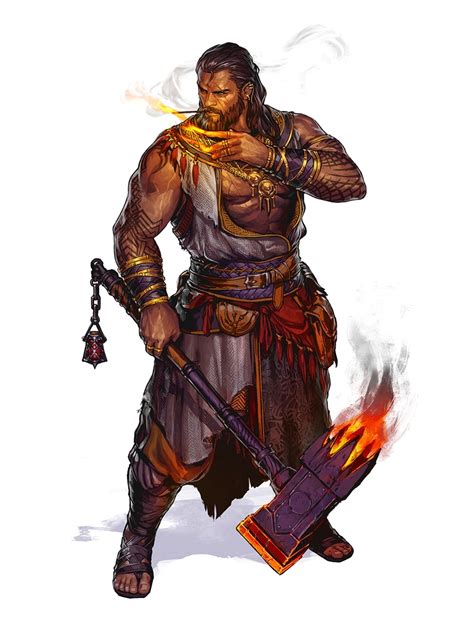 Male Human Bloodrager Barbarian With Fire Hammer And Cigar Pathfinder
